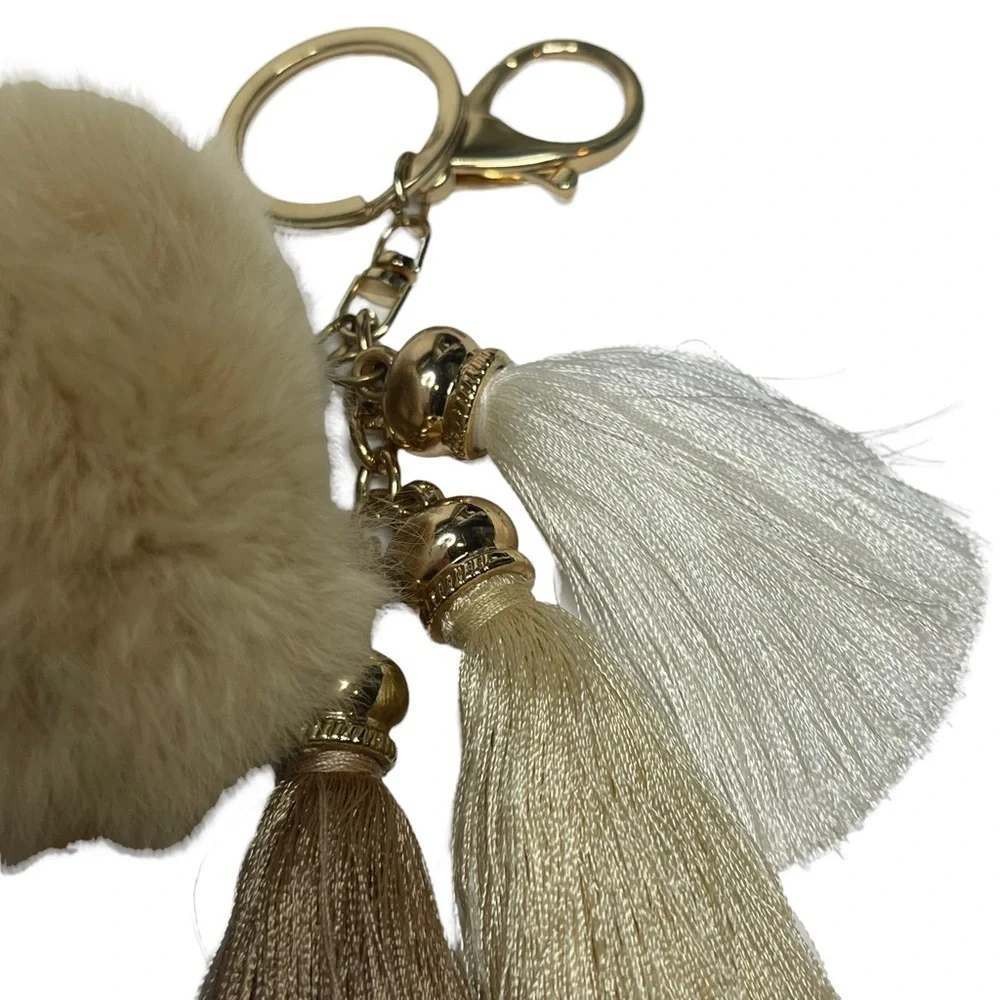 Faux Fur Pom and Tassel Key Ring Holder/Purse Charm/Bag Tag earth tones